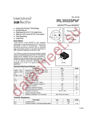 IRL3502STRLPBF datasheet  